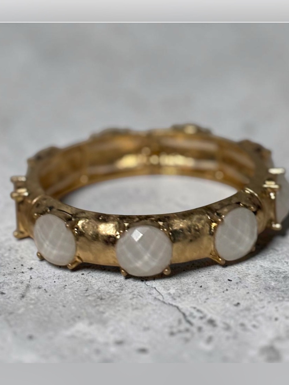 Gold Stretch Bangle Bracelet w/ White Gem Stones - Picture 2 of 2